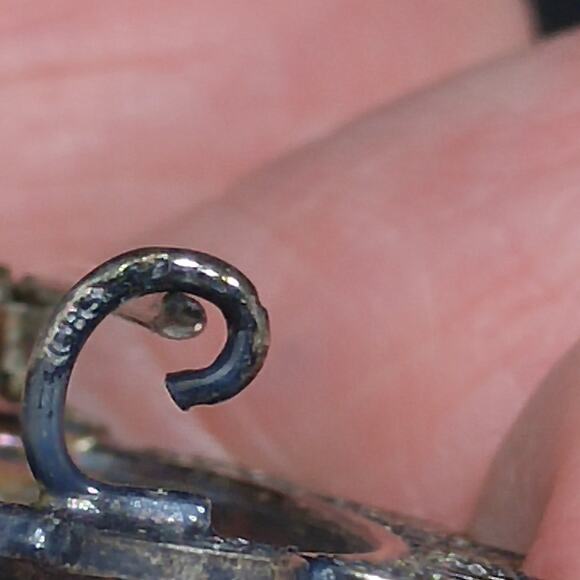 Dutch Delft 835 Silver Filigree Brooch, Windmill Porcelain Pin, 1940s Vintage - Picture 10 of 10